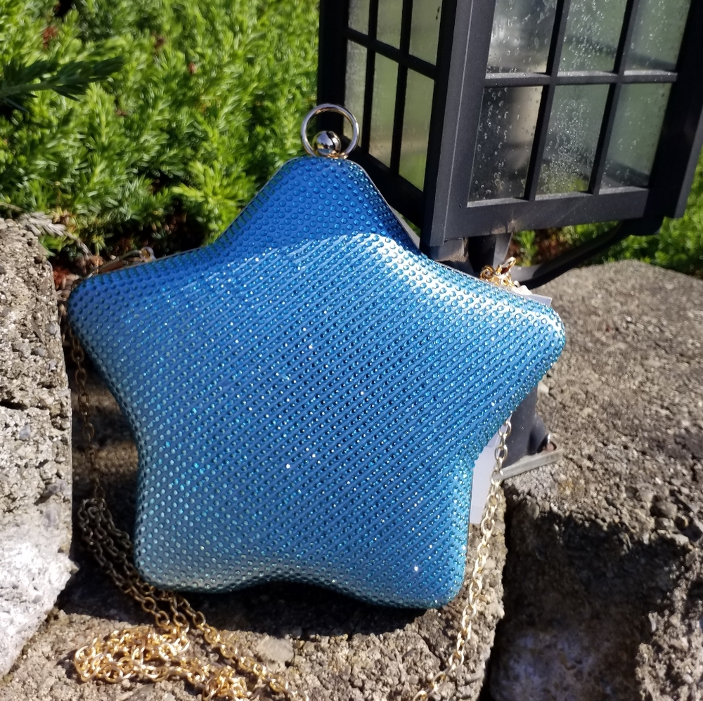 Alessia Blue Star Crystal Purse Clutch Bag. NEW